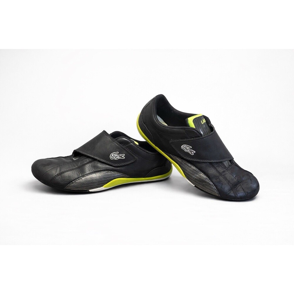 Lacoste Shua Strap Men’s 8 Sneakers Black Neon Green Leather Sport Shoes